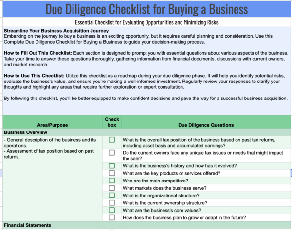 Comprehensive Due Diligence Checklist for Buying a Business | Essential Guide for Entrepreneurs